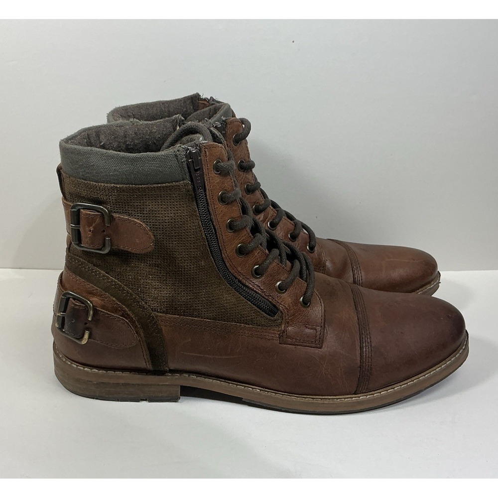Franco Fortini Mens Sz 13 Ankle Boots Dalton Zip Laces Buckles Brown Leather